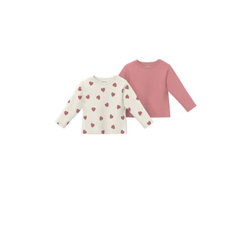 s.Oliver longsleeve - set van 2 ecru/roze Meisjes Stretchkatoen Ronde hals