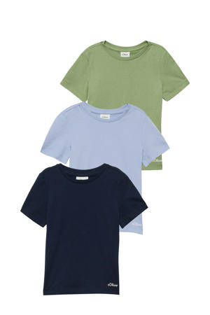 T-shirt - donkerblauw/lichtblauw/groen (set van 3)