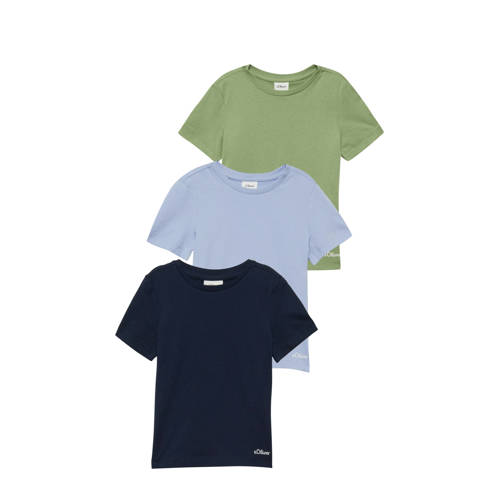 s.Oliver T-shirt - set van 3 donkerblauw/lichtblauw/groen Meisjes Katoen Ronde hals - maat 104/110 afbeelding