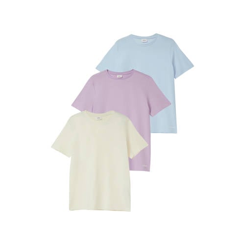 s.Oliver T-shirt - set van 3 ecru/lila/lichtblauw Meisjes Katoen Ronde hals