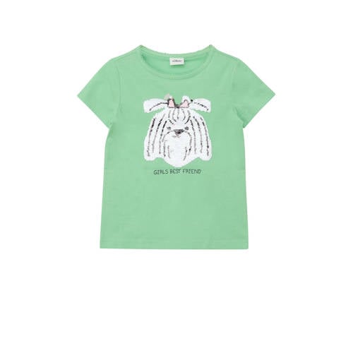 s.Oliver T-shirt lichtgroen Meisjes Katoen Ronde hals Printopdruk