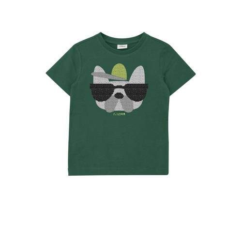 s.Oliver T-shirt donkergroen met pailletten Jongens Katoen Ronde hals Printopdruk - maat 104/110 afbeelding