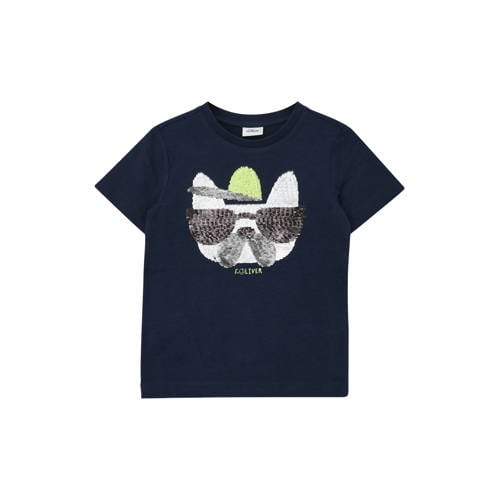 s.Oliver T-shirt donkerblauw met pailletten Jongens Katoen Ronde hals Printopdruk - maat 128/134 afbeelding