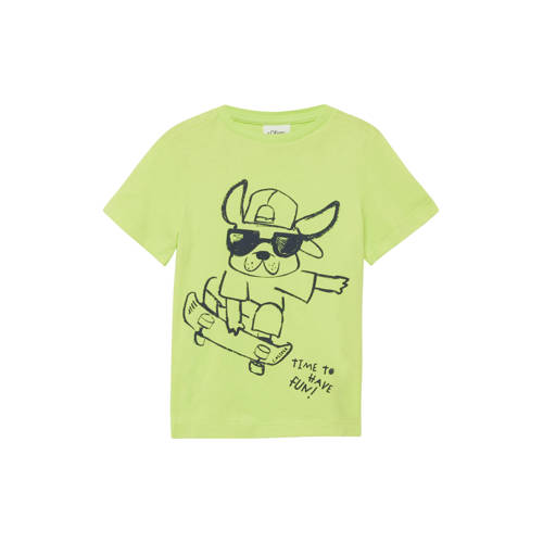 s.Oliver T-shirt limegroen Jongens Katoen Ronde hals Printopdruk - maat 92/98 afbeelding