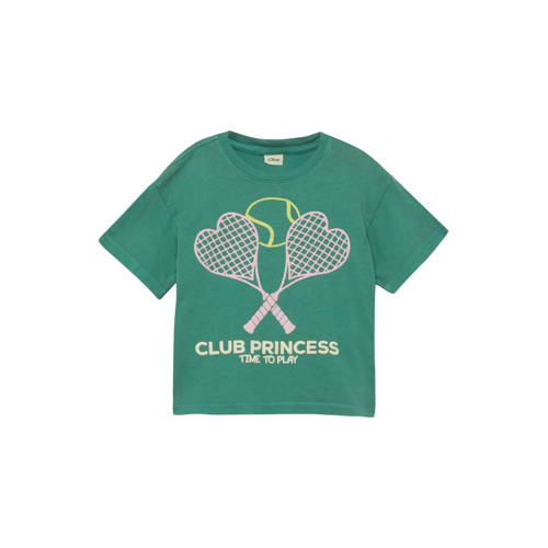 s.Oliver T-shirt groen Meisjes Katoen Ronde hals Printopdruk - maat 104/110 afbeelding