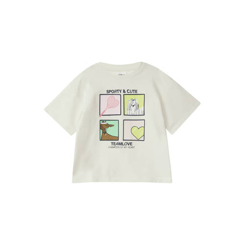 s.Oliver T-shirt ecru Meisjes Stretchkatoen Ronde hals Printopdruk - maat 116/122 afbeelding