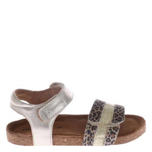 leren sandalen met panterprint - champagne/bruin
