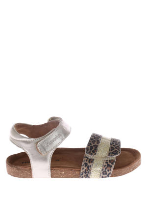 leren sandalen met panterprint - champagne/bruin