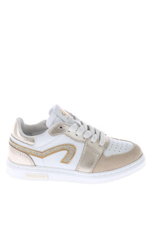leren sneakers wit/goud