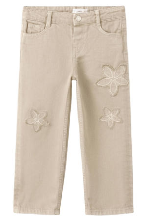 gebloemde straight leg jeans beige