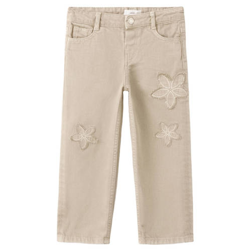Mango Kids gebloemde straight leg jeans beige Meisjes Denim Bloemen - maat 86 afbeelding