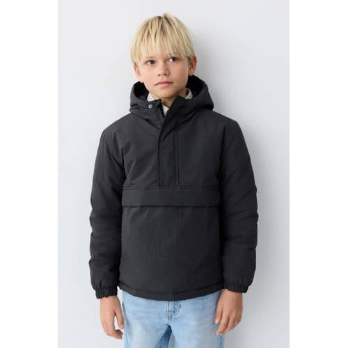 Mango Kids anorak antraciet Jas Grijs Jongens Polyamide Capuchon Effen - maat 116 afbeelding