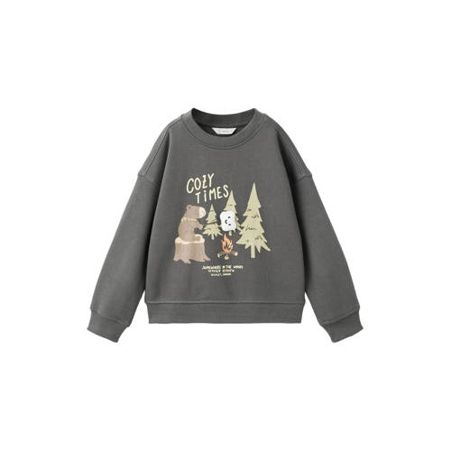 Mango Kids sweater antraciet Grijs Printopdruk - maat 116 afbeelding