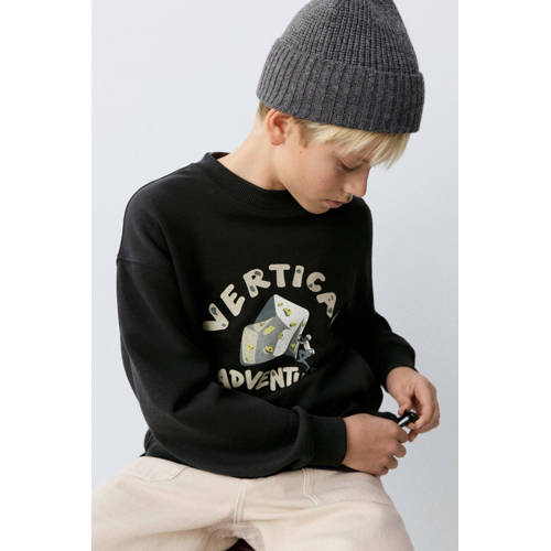 Mango Kids sweater zwart Printopdruk - maat 164 | Sweater van Mango Kids afbeelding