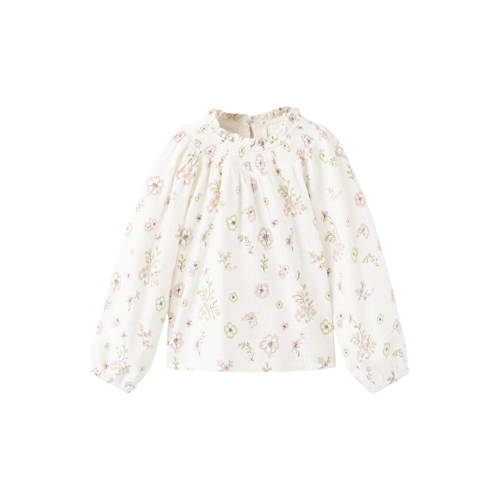 Mango Kids blousetop wit Meisjes Katoen Opstaande kraag Bloemen - maat 92 afbeelding