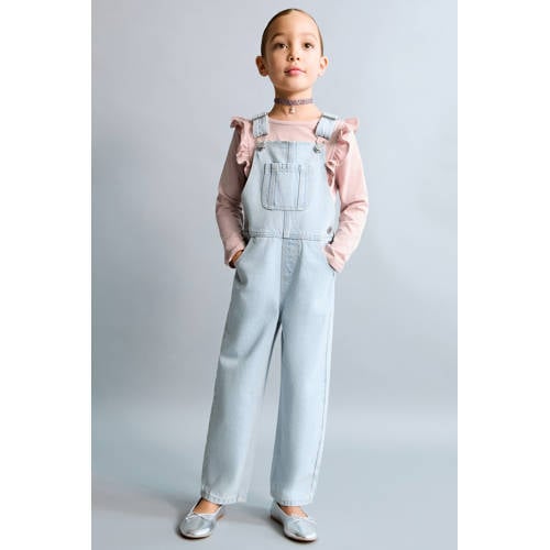 Mango Kids denim tuinbroek light blue denim Blauw Effen - maat 86 afbeelding