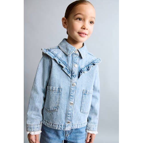 Mango Kids denim spijkerjas light blue denim Blauw Effen