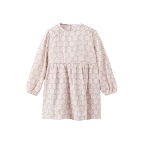 Mango Kids korte jurk lichtroze Meisjes Katoen Ronde hals All over print