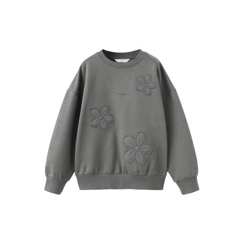 Mango Kids gebloemde sweater antraciet Grijs Bloemen - maat 128 afbeelding
