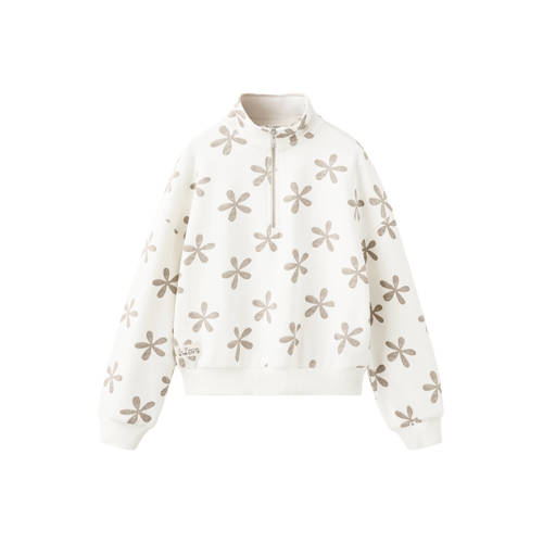 Mango Kids gebreide trui wit Sweater Meisjes Katoen Opstaande kraag Bloemen - maat 116 afbeelding