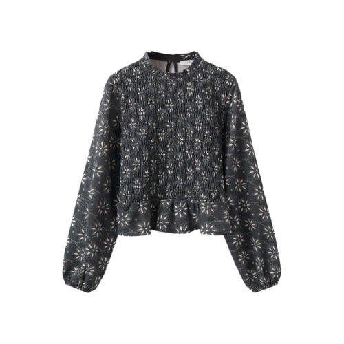 Mango Kids blousetop donkerblauw Meisjes Polyester Opstaande kraag All over print