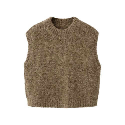 Mango Kids spencer bruin grof gebreid Trui Jongens Katoen Ronde hals Effen