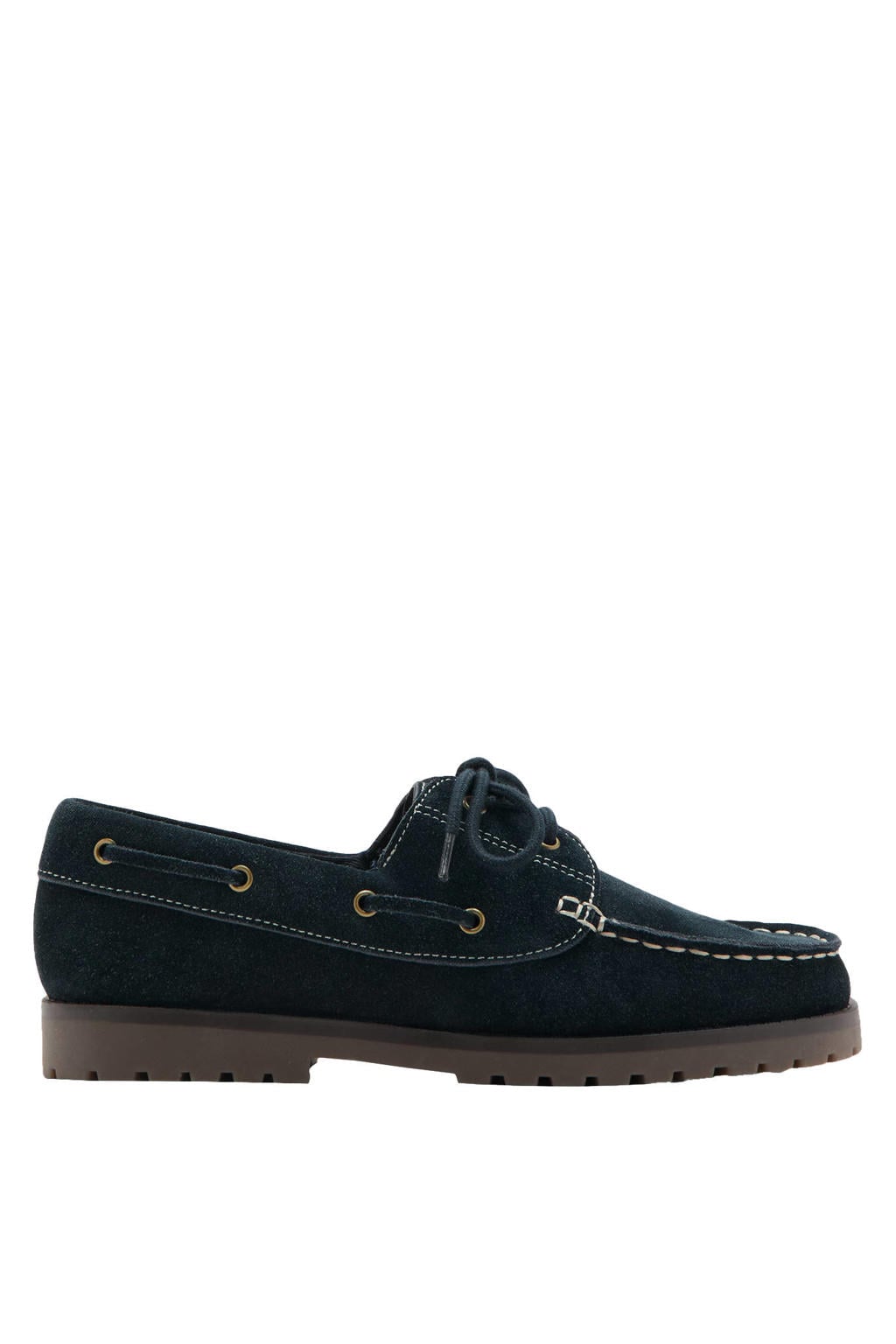 Donkerblauwe jongens Mango Kids bootschoenen van leer met veters