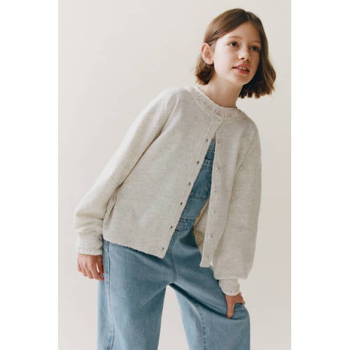 Mango Kids vest lichtgrijs fijn gebreid Meisjes Polyester Ronde hals Effen - maat 152 afbeelding
