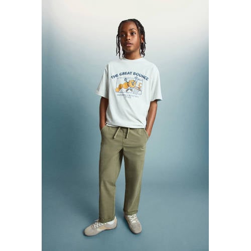 Mango Kids regular casual broek kaki Groen Jongens Stretchkatoen Effen - maat 140 afbeelding