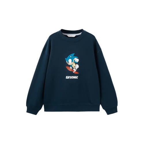 Mango Kids Sonic sweater donkerblauw Printopdruk - maat 140 afbeelding