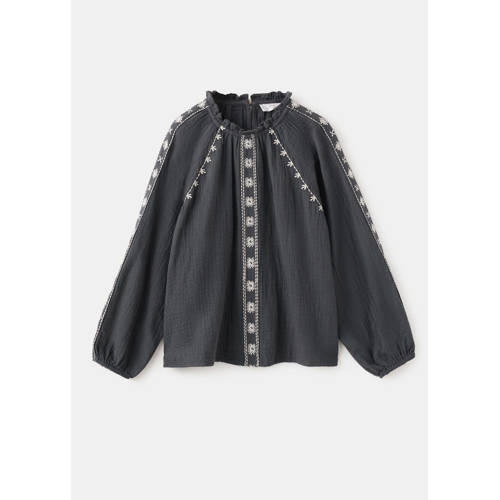 Mango Kids blousetop antraciet Grijs Meisjes Katoen Opstaande kraag Effen - maat 134 afbeelding