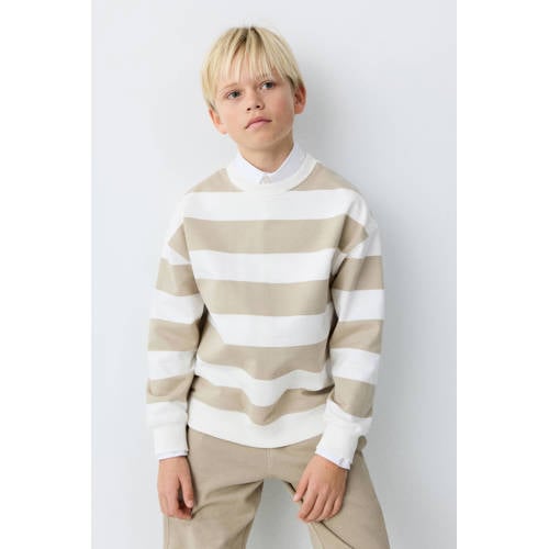 Mango Kids sweater lichtbruin Streep - maat 152 | Sweater van Mango Kids afbeelding