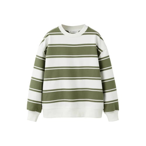 Mango Kids sweater kaki Groen Streep - maat 128 | Sweater van Mango Kids afbeelding