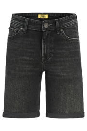 thumbnail: Black denim jongens JACK & JONES JUNIOR regular short black van stretchkatoen met rits- en knoopsluiting en effen