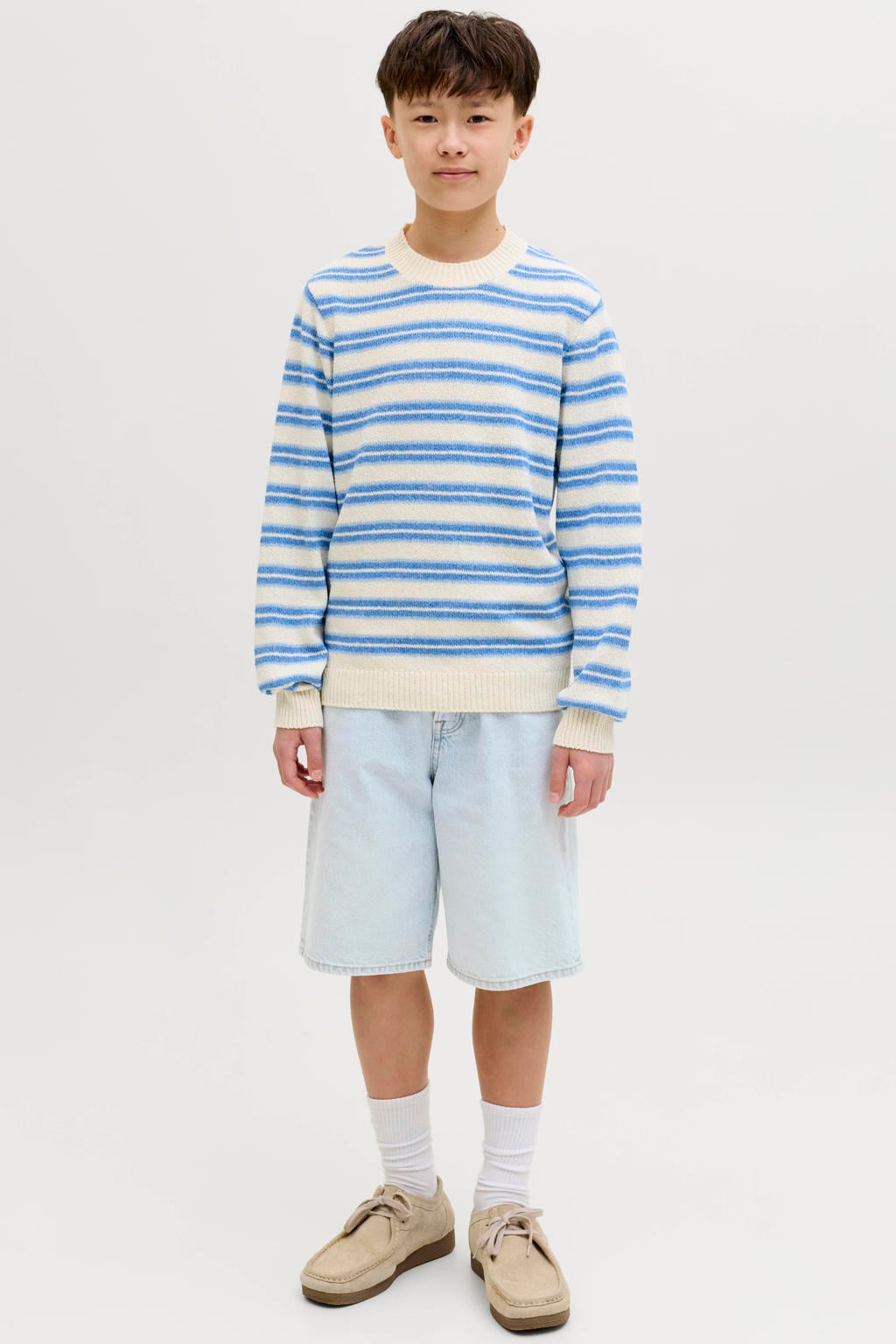 Light blue denim jongens JACK & JONES JUNIOR baggy high waist short van denim met rits- en knoopsluiting en effen