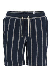thumbnail: Donkerblauw en witte jongens JACK & JONES JUNIOR relaxed gestreepte casual short gebreid van katoen met elastische tailleband met koord
