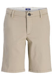 thumbnail: Zandkleurige jongens JACK & JONES JUNIOR chino short van stretchkatoen met rits- en knoopsluiting en effen