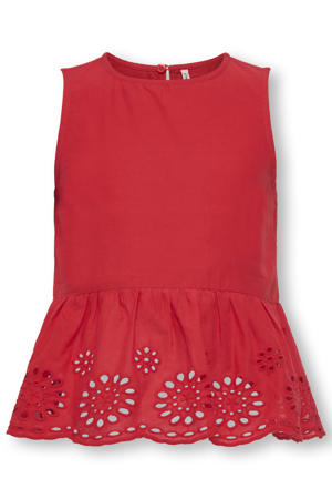 mouwloze top rood broderie