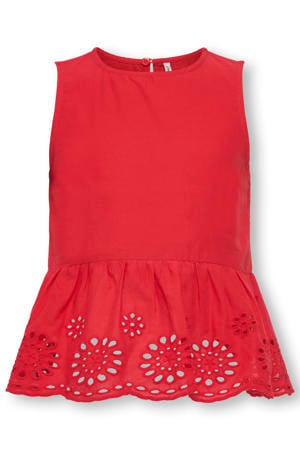 mouwloze top rood broderie
