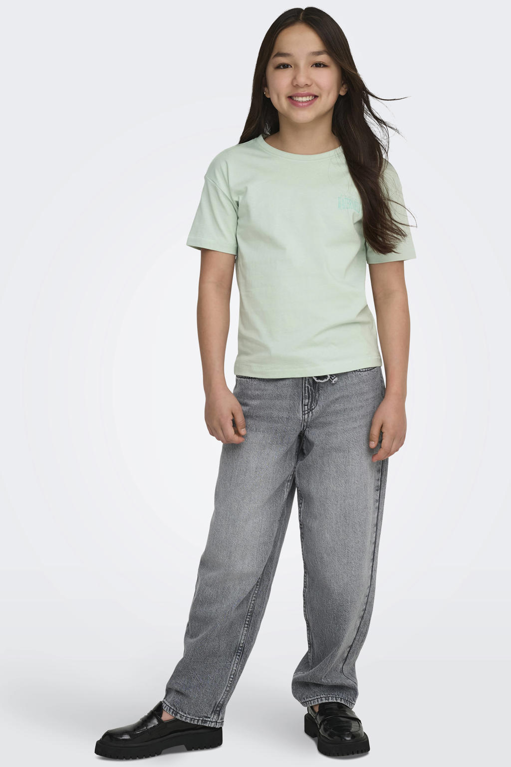 Groene meisjes KIDS ONLY GIRL T-shirt van katoen met backprint, korte mouwen en ronde hals