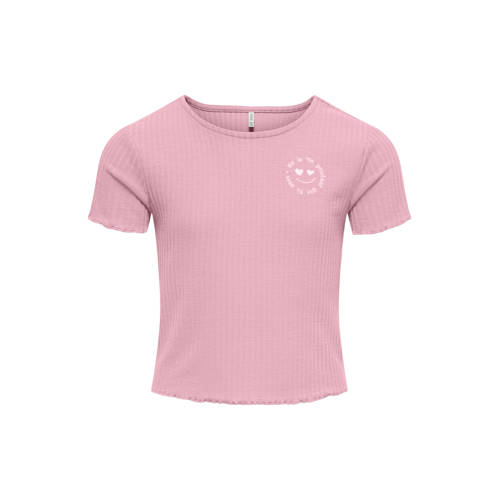 KIDS ONLY GIRL T-shirt roze met textuur Meisjes Polyester Ronde hals Printopdruk - maat 110/116 afbeelding