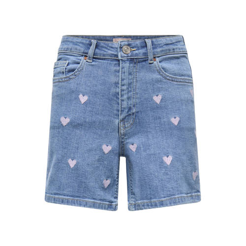 KIDS ONLY GIRL high waist short met hartjes medium blue denim Korte broek Blauw Meisjes Stretchdenim - maat 164 afbeelding