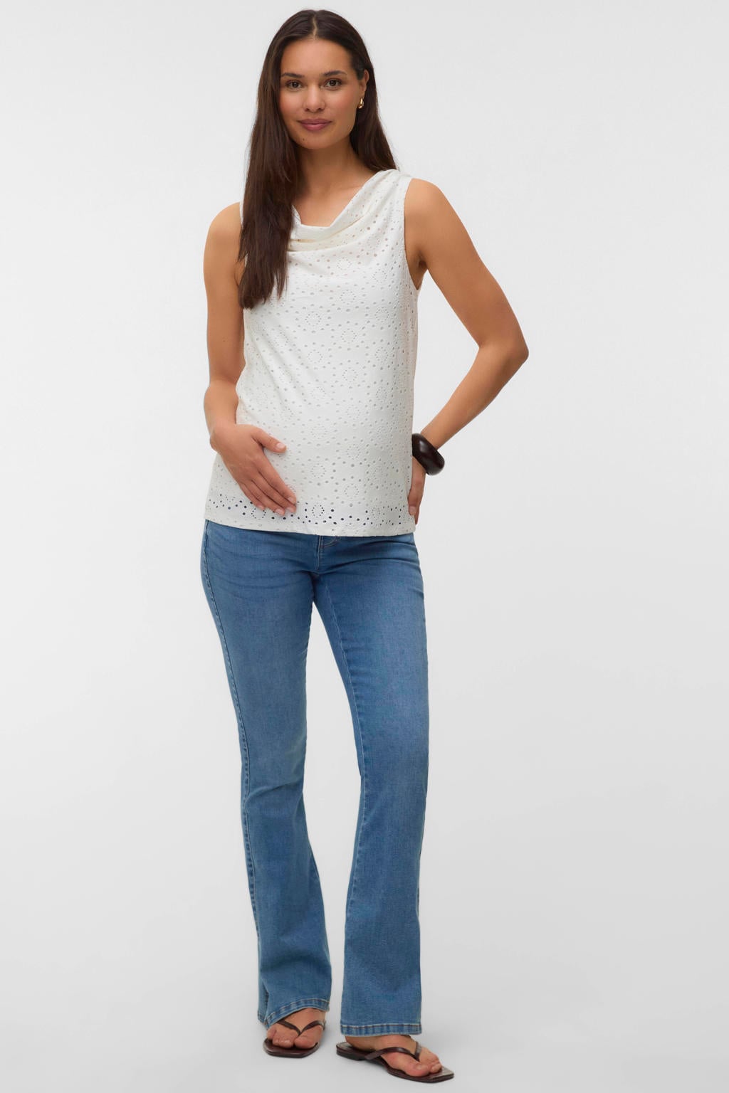 Witte dames VERO MODA MATERNITY zwangerschaps top ajour van polyester met effen en ronde hals