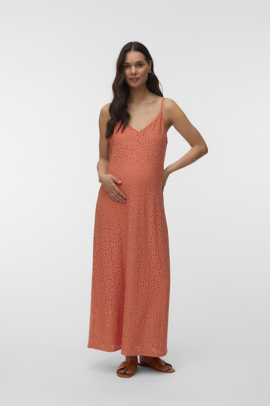 VERO MODA MATERNITY zwangerschaps maxi jurk ajour oranje