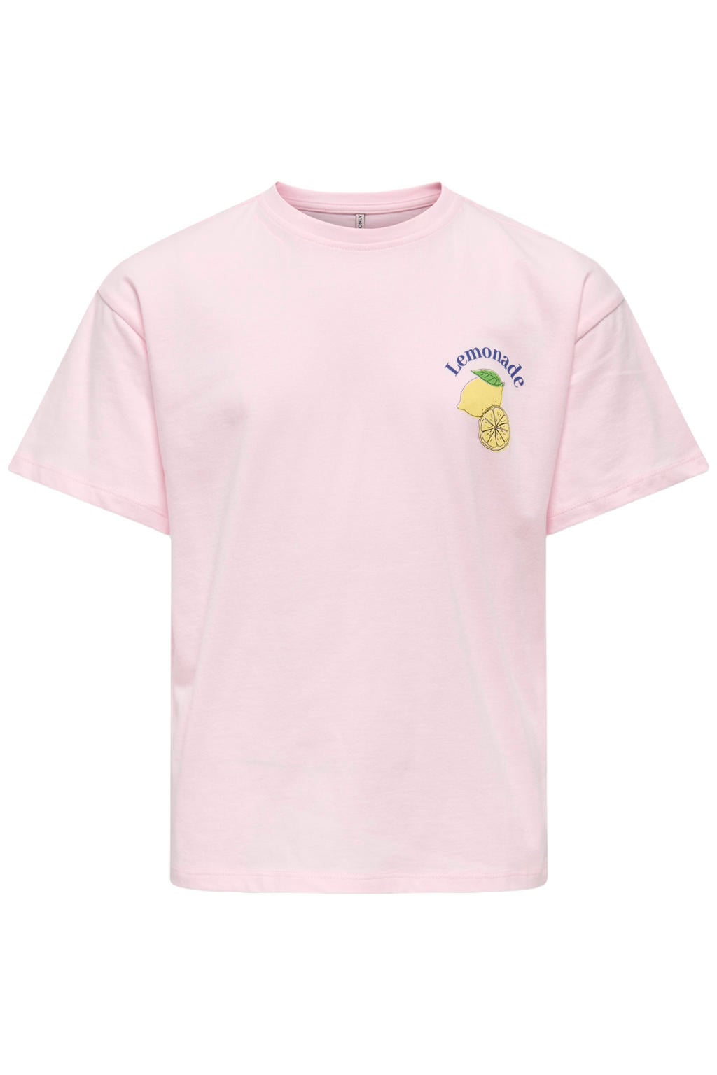 Lichtroze meisjes KIDS ONLY GIRL T-shirt van katoen met backprint, korte mouwen en ronde hals