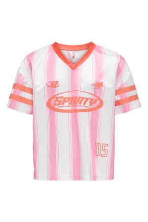 gestreept T-shirt met backprint roze
