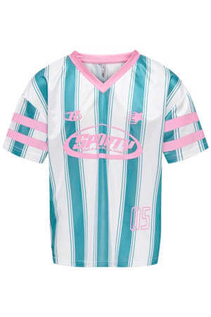 gestreept T-shirt met backprint blauw