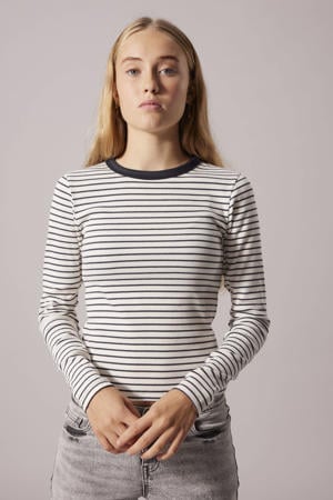 gestreepte longsleeve grijs rib gebreid