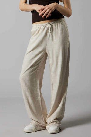 wide leg casual broek met linnen ecru