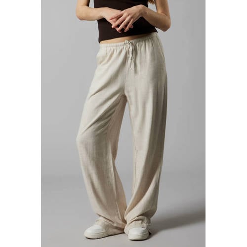 LMTD wide leg casual broek met linnen ecru Meisjes Modal Effen - maat 170 afbeelding